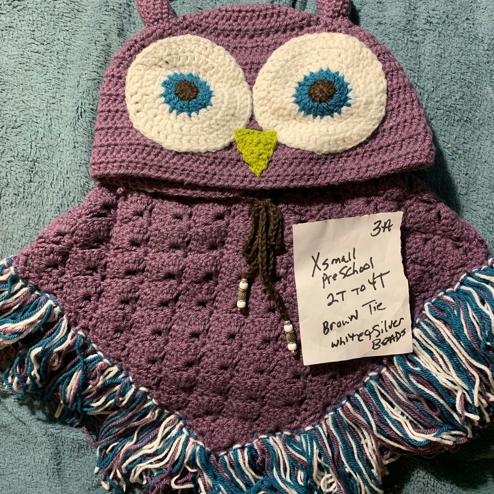 Purple Owl Kids Poncho fits 2T to 4T